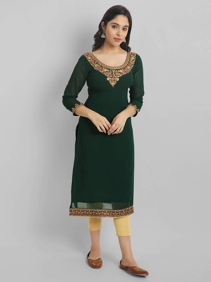 Women Embroidered Georgette Straight Kurta Price in India