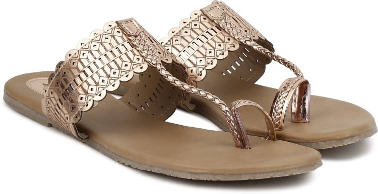 Women METALLIC TR Khaki Flats Sandal Price in India