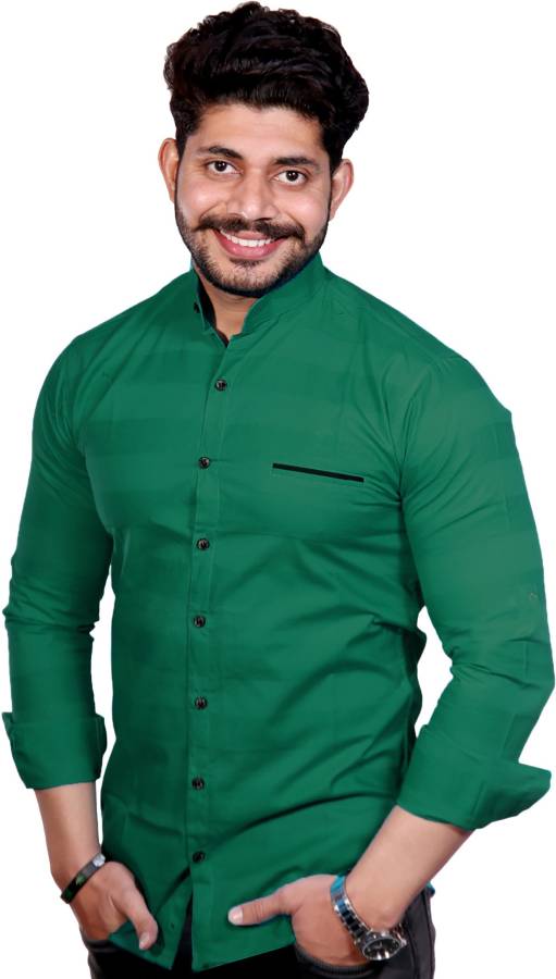 Men Slim Fit Striped Mandarin Collar Casual Shirt Price in India