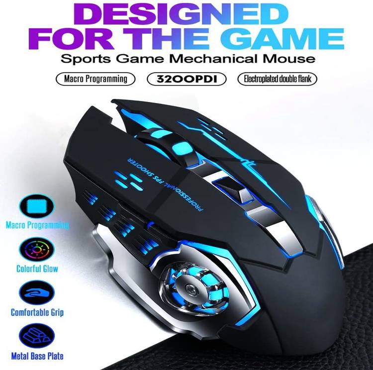 microware Wireless Gaming Mouse, Adjustable DPI 2.4 GHz Optical Charging X8 Silent Mouse Wireless Mechanical  Gaming Mouse