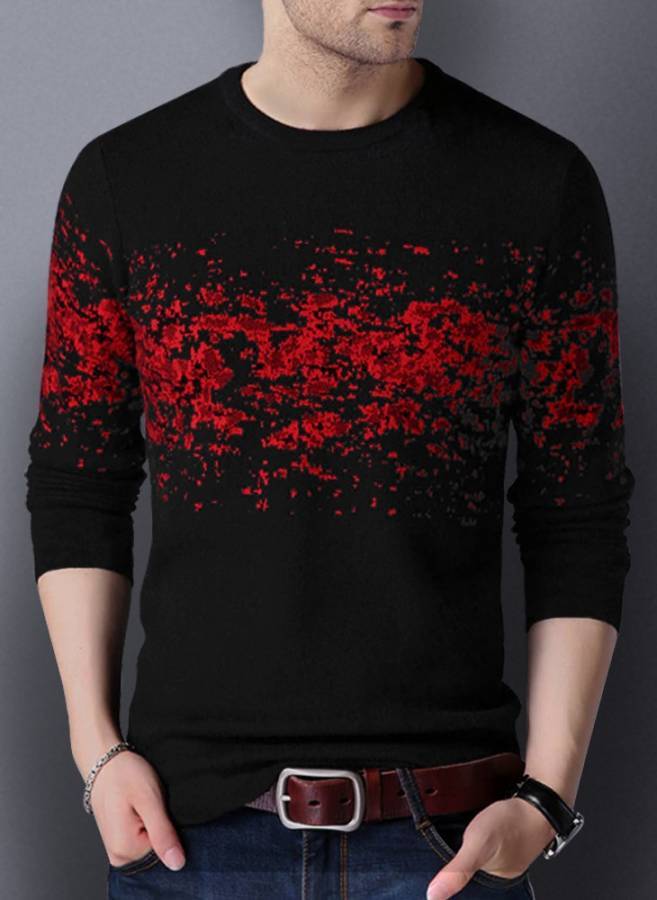 T406 Printed Men Round Neck Red, Black T-Shirt Price in India