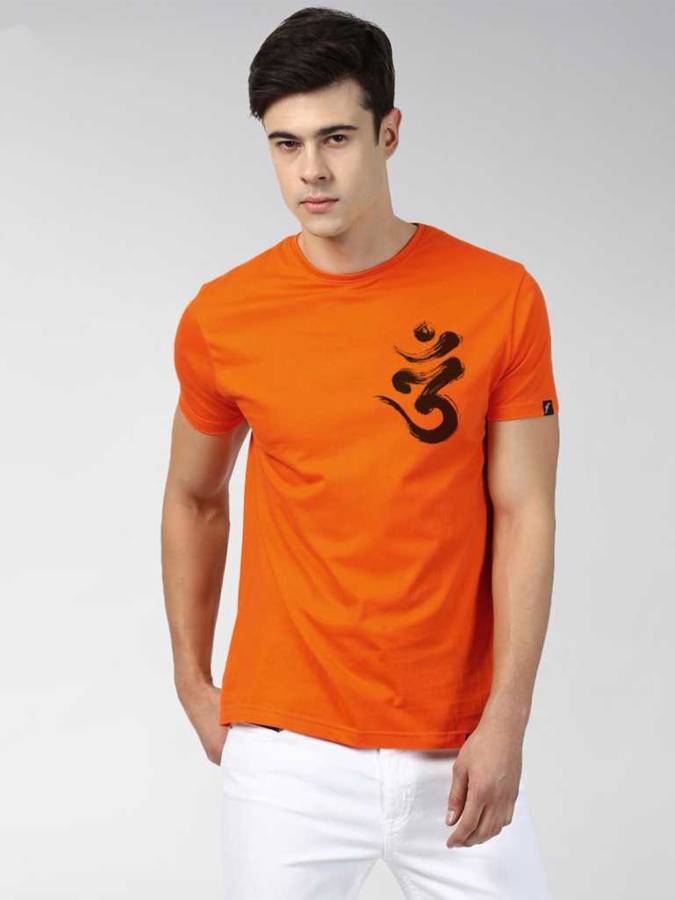 Graphic Print Men Round Neck Orange T-Shirt Price in India