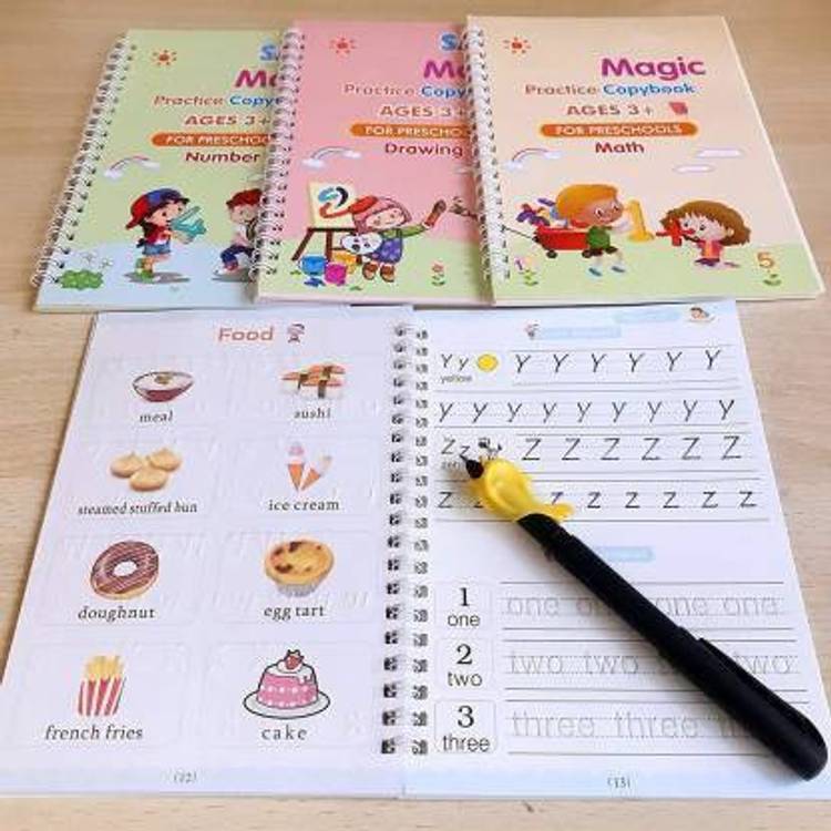 CHANANA SELLERS Reusable Magic Practice Copy Book for Kids with Pens (Multicolor, Pack of 4)