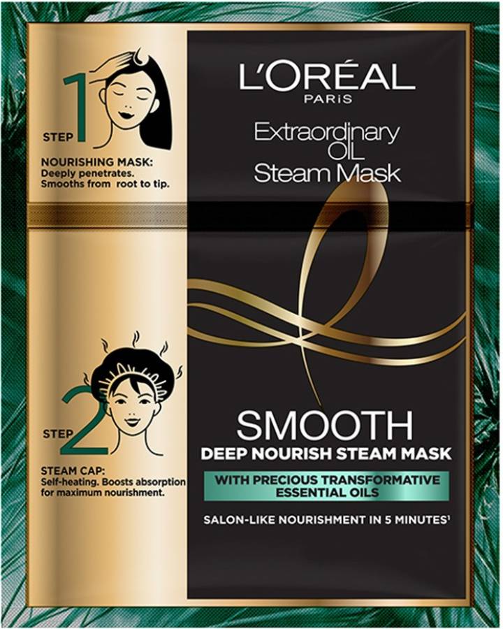 L'Oréal Paris Extraordinary Oil Smooth Steam Mask (Paraben Free) 20ml + 40g | Professional Nourishing Treatment for Smooth & Straight Frizz-Free hair | With Precious Essential Oils Price in India