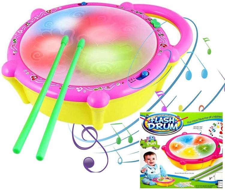 Tiny Miny 3D Musical Flash Drum with Lights Toys for Kids, Multicolour