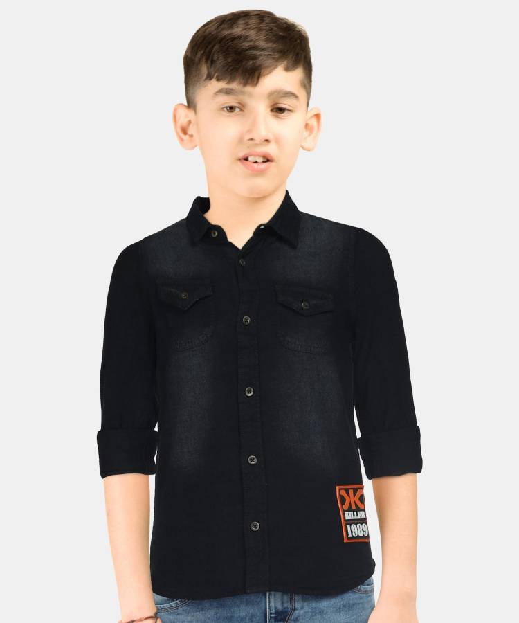 Boys Regular Fit Washed Lapel Collar Casual Shirt Price in India