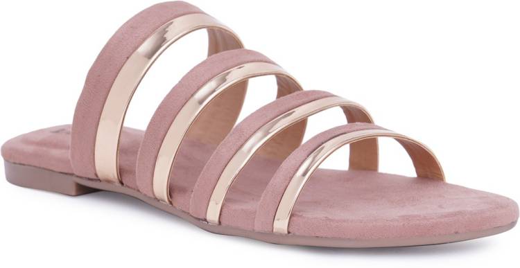 Women Pink, Gold Flats Sandal Price in India
