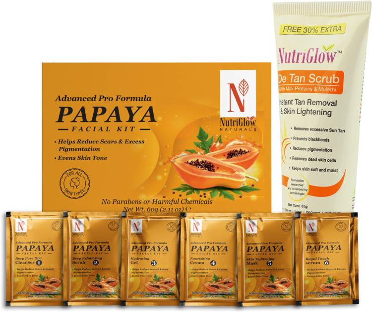 NutriGlow NATURAL'S Advanced Pro Formula Set of 2 Papaya Facial Kit (60gm) & De-Tan Scrub (65gm) Price in India