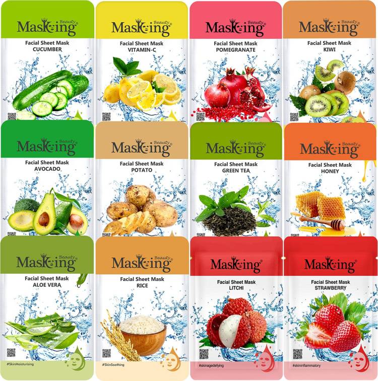 MasKing Beauty Facial sheet Mask for Skin Glowing for Women and Men Combo Pack of 12 Price in India