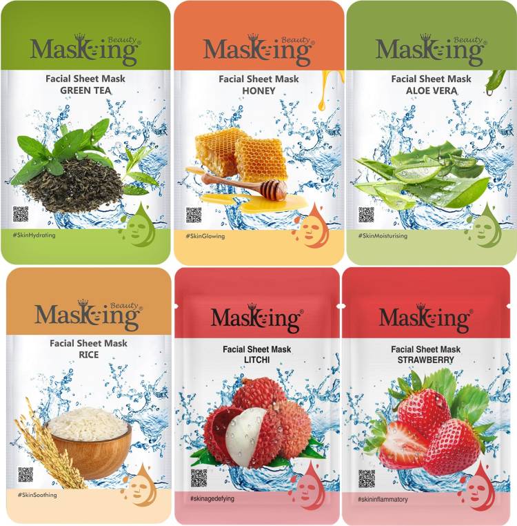 MasKing Beauty Facial sheet Mask for Skin Glowing for Women and Men Combo Pack of 6 Price in India