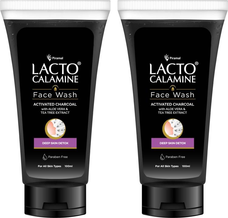 Lacto Calamine Activated Charcoal  Aloe Vera & Tea Tree Extract Deep Skin Detox Pack 2 Face Wash Price in India