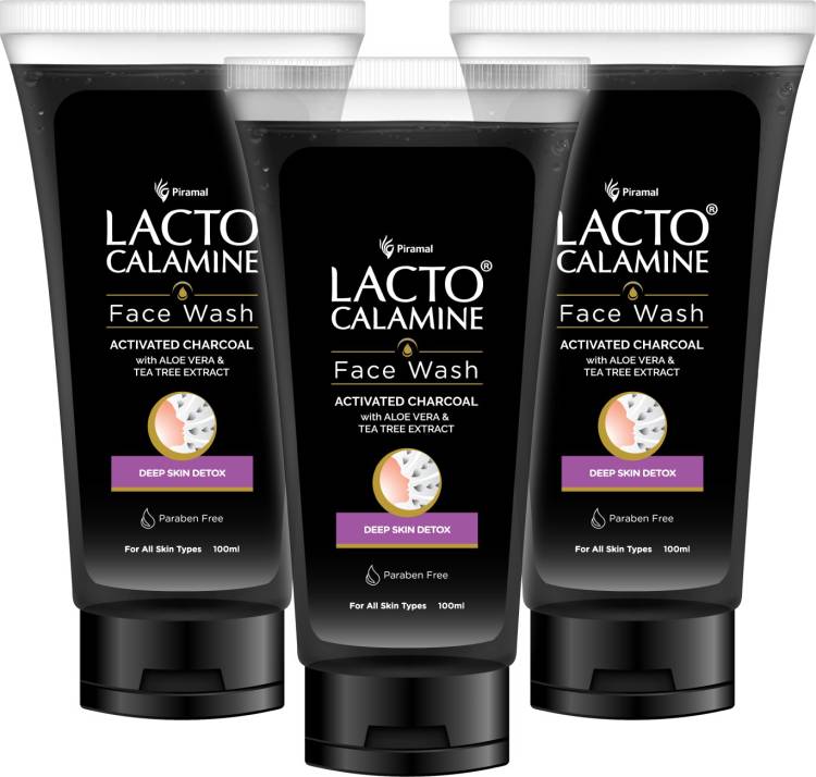 Lacto Calamine Activated Charcoal  Aloe Vera & Tea Tree Extract Deep Skin Detox Pack 3 Face Wash Price in India