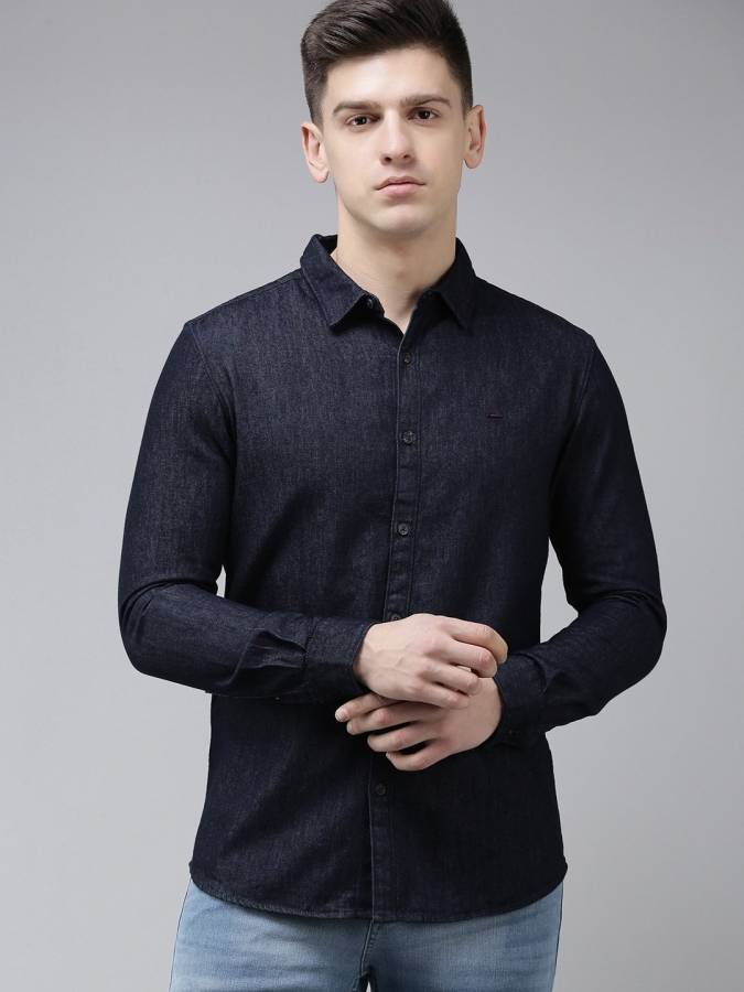 Men Slim Fit Washed Slim Collar Casual Shirt Price in India