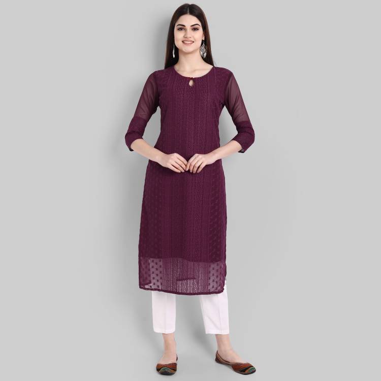 Women Embroidered Pure Georgette Straight Kurta Price in India
