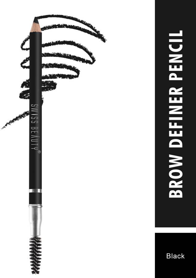 SWISS BEAUTY 2 in 1 Dual Function Eyebrow Pencil with Spoolie Brush - (Black, 1,5gm) Price in India