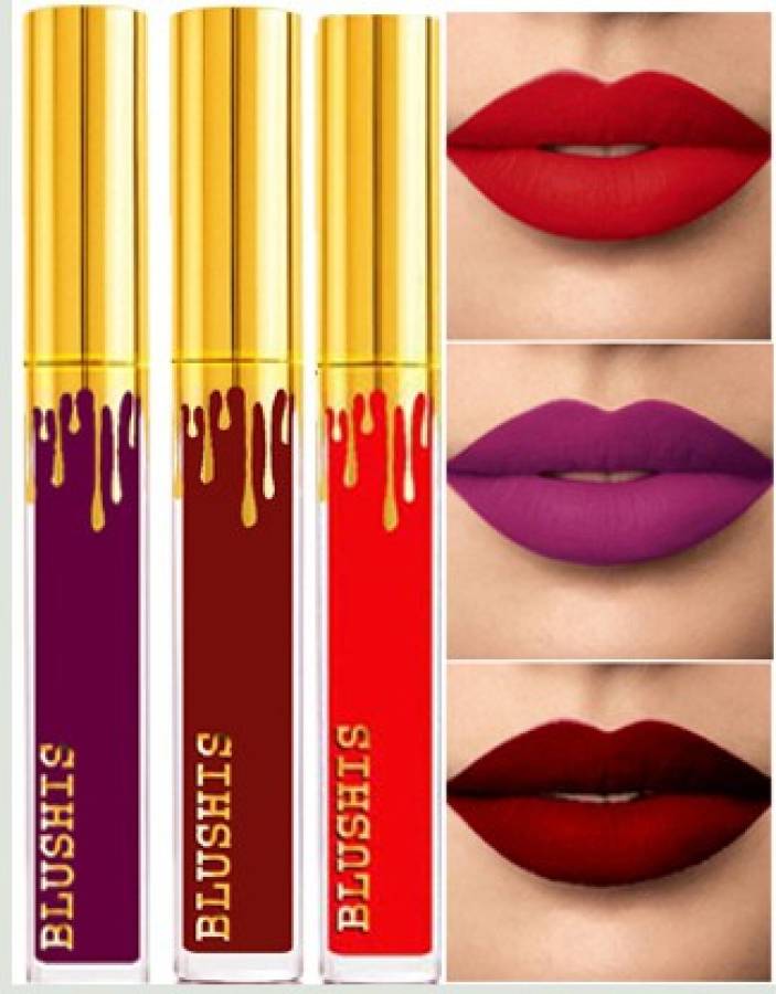 BLUSHIS Non Transfer Waterproof Longlast Liquid Matte Lipstick Combo Pack Of 3 Price in India