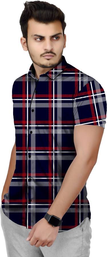 Men Regular Fit Checkered Spread Collar Casual Shirt Price in India