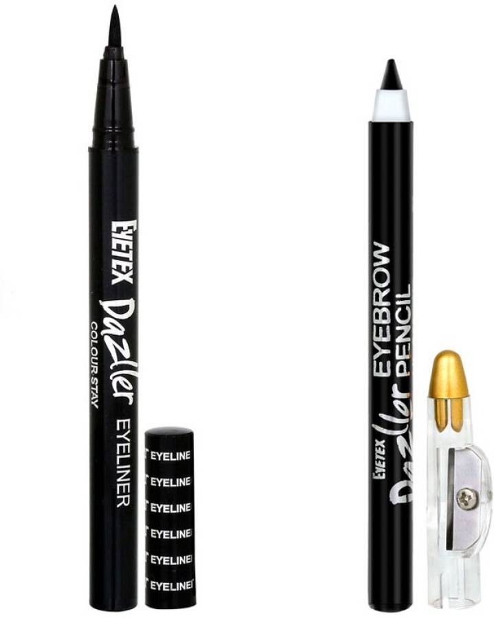Eyetex Dazller Eyeliner Waterproof - Black, 1.1g + Eyebrow Pencil - Black, 1.5g Price in India