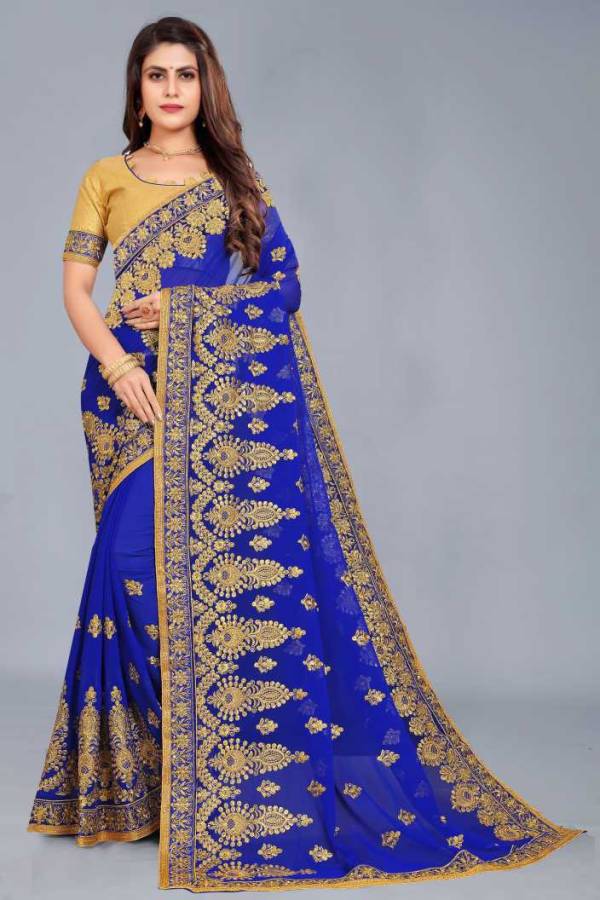 Embroidered Handloom Georgette Saree Price in India