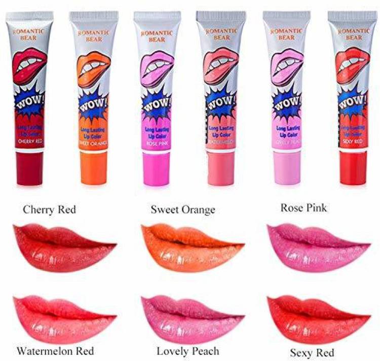 HAKEX NEW Romantic Bear Peel Off Combo Set Lipstick, Glossy Finish, (Pack Of 6 COLOR) Price in India