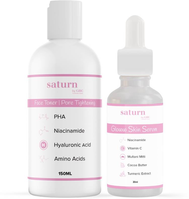 saturn by ghc Skin Care Combo With Glow Skin Serum & Face Toner |Niacinamide, Vitamin C, Hyaluronic Acid | Tightens Pores, Removes Dark Spots Price in India