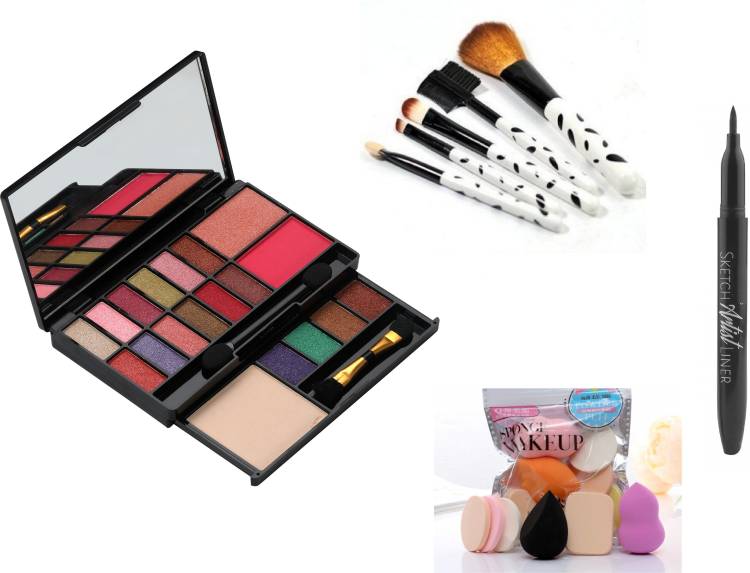 MY TYA Fashion Changer Makeup Kit+5 Piece Makeup Brushes+6 Piece Sponges+Eyeliner Black Price in India