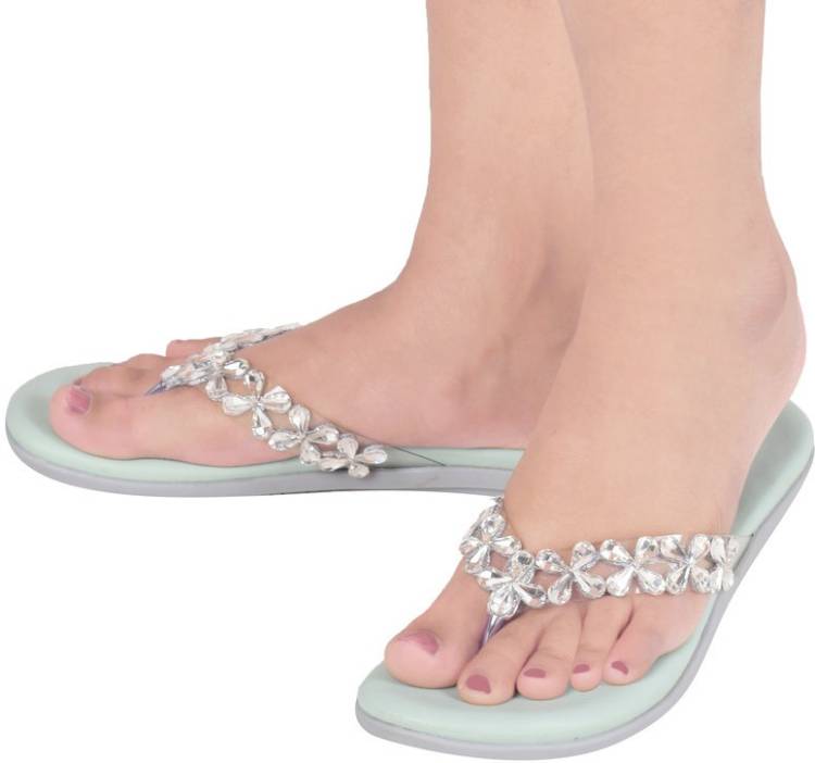 Women Green, Silver Flats Sandal Price in India