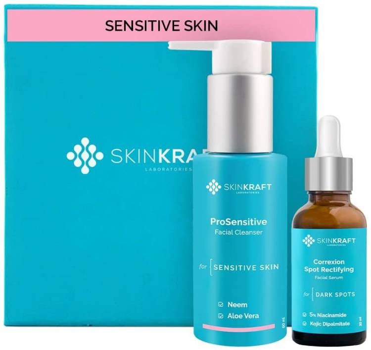 Skinkraft Sensitive Skin Face Cleanser & Facial Serum Combo -ProSensitive Facial Cleanser & Correxion Spot Rectifying Facial Serum -90 ml Price in India