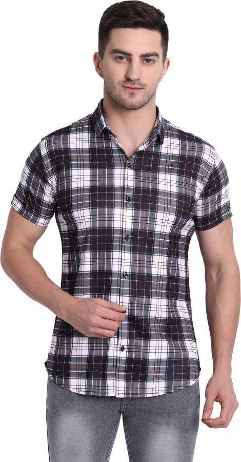 Men Regular Fit Checkered Spread Collar Casual Shirt Price in India