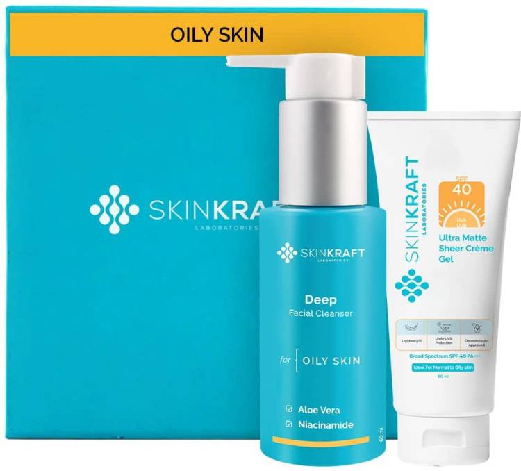Skinkraft Oily Skin Face Cleanser-Sunscreen Combo -Deep Facial Cleanser -Ultra Matte Sheer Creme Gel Broad Spectrum Sunscreen Price in India