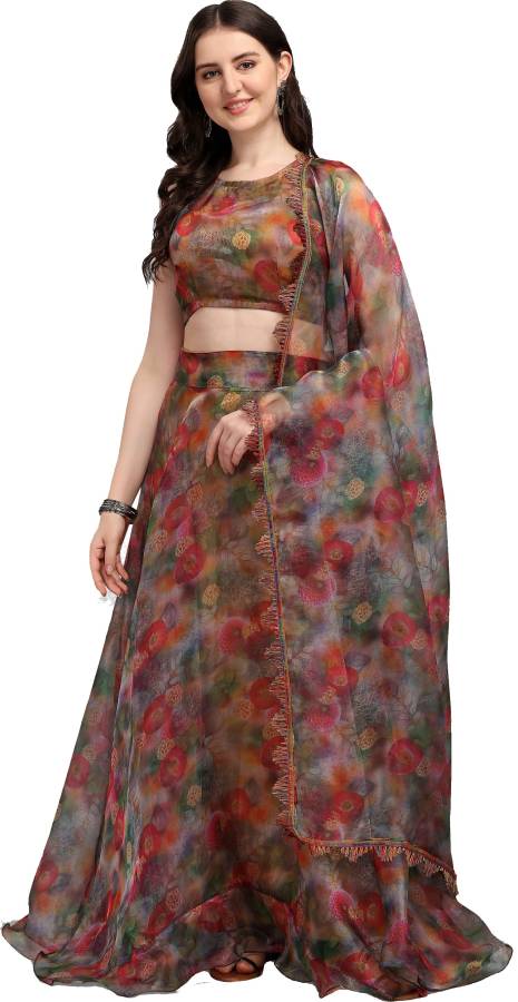 Floral Print Semi Stitched Lehenga Choli Price in India