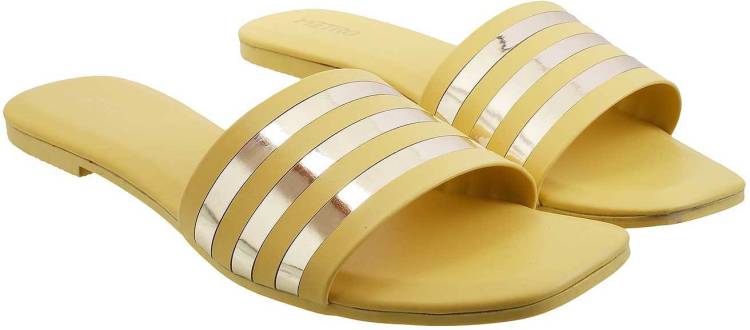 Women Yellow, Silver Flats Sandal Price in India
