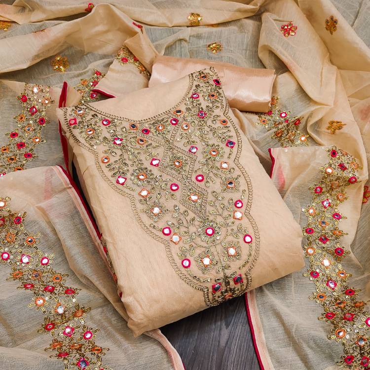 Unstitched Chanderi Salwar Suit Material Embroidered, Self Design, Embellished Price in India