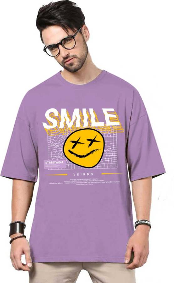 Printed Men Round Neck Purple T-Shirt Price in India