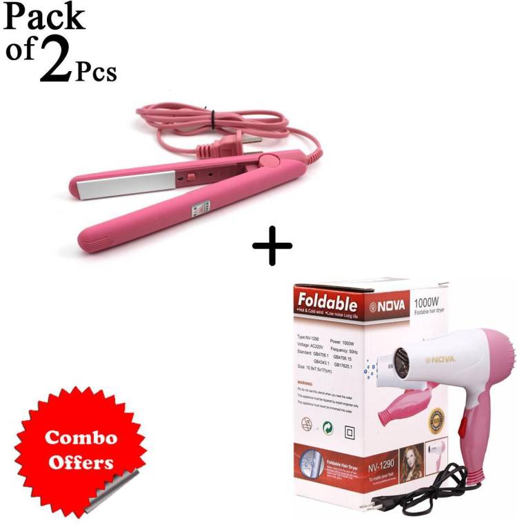 SRMUKADDAM NV-1290 Foldable hair Dryer With 2 Speed and Mini Hair Straightener PACK OF 2 Hair Dryer Price in India