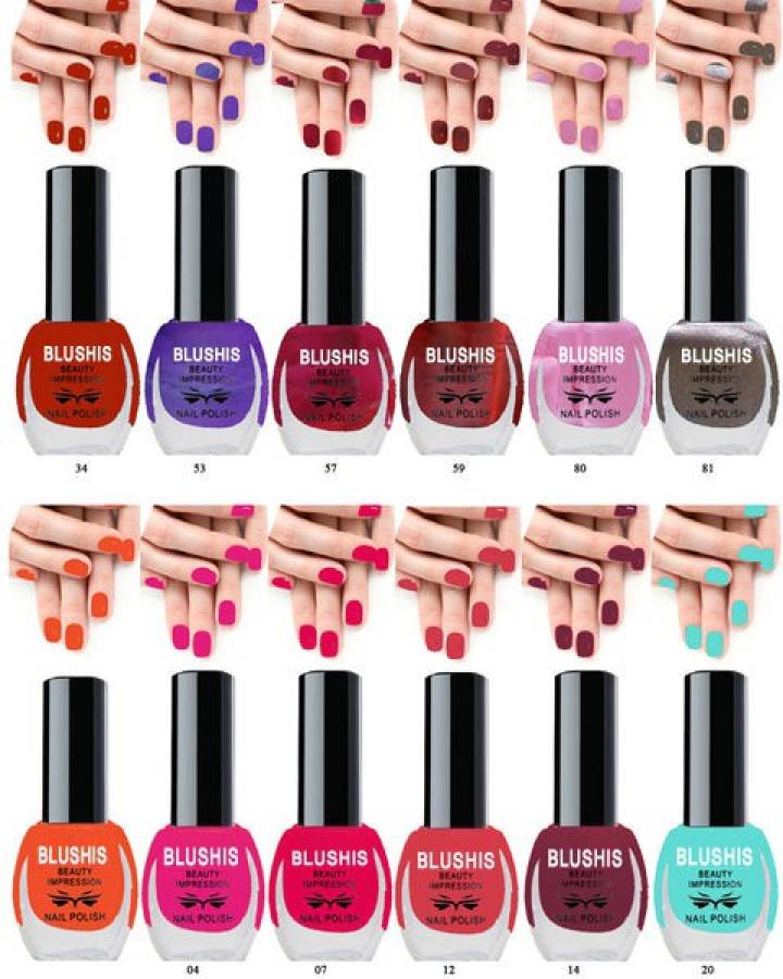 BLUSHIS Quick Drying Longlasting Nail Polish Combo Set 12 peice Multicolour Price in India