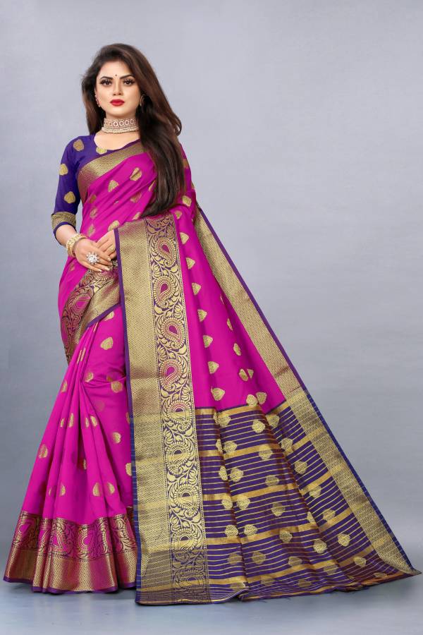 Self Design, Woven, Checkered, Solid/Plain Bollywood Jacquard, Cotton Silk Saree Price in India