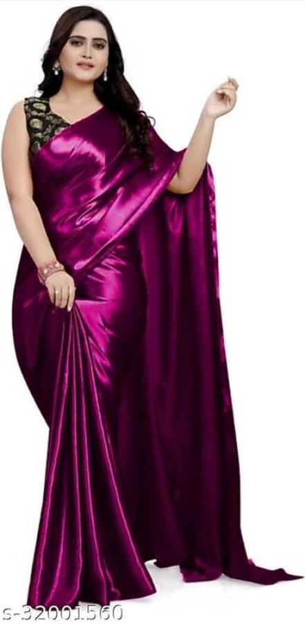 Plain Fashion Satin Blend Saree Price in India