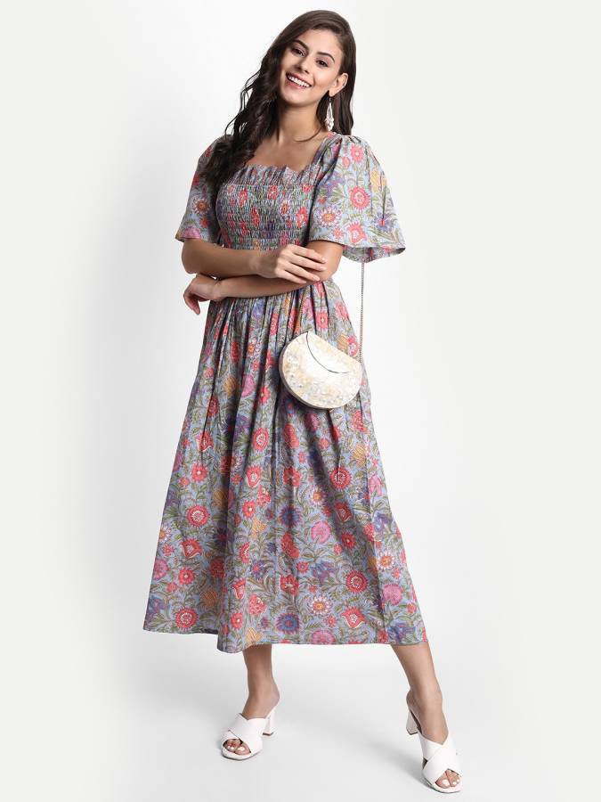 Women Fit and Flare Multicolor Dress Price in India