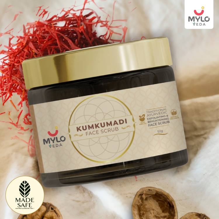 MYLO Kumkumadi Scrub –50 gm for Skin Brightening with the Goodness of Kumkumadi, Shea Butter, Walnut beads & Saffron, Free from SLS, Phthalates & Mineral oil Price in India