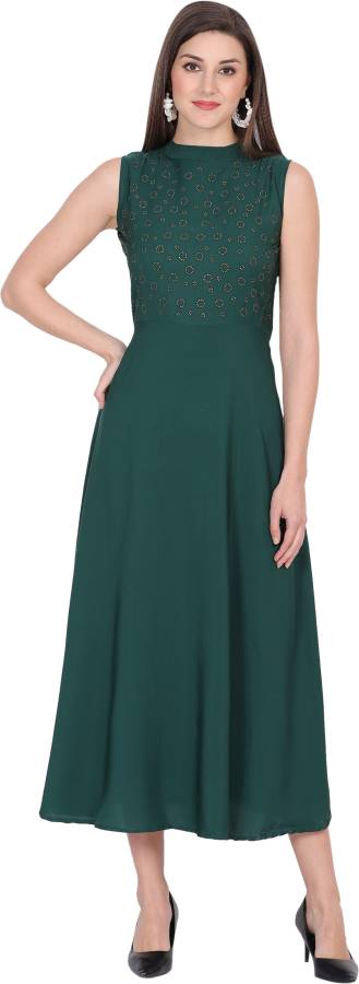 Women A-line Dark Green Dress Price in India