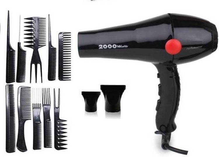 AKR PROFESSIONAL HAIR DRYER 2800 (2000 W, Black) WITH 10 HAIR COMB SET (PACK OF 3) Hair Dryer Price in India