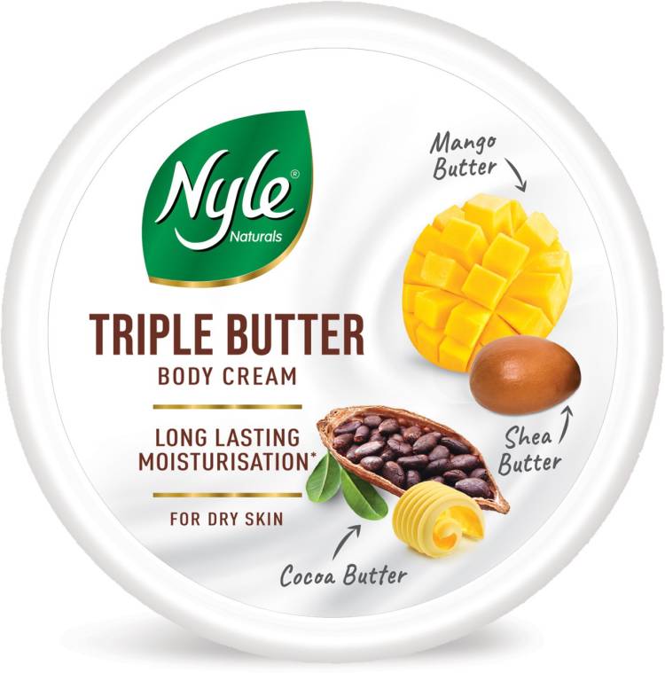 Nyle Naturals Triple Butter Body Cream for Long Lasting Moisturization of Dry Skin with goodness of Mango Butter, Shea Butter, Cocoa Butter- 200 ML Price in India