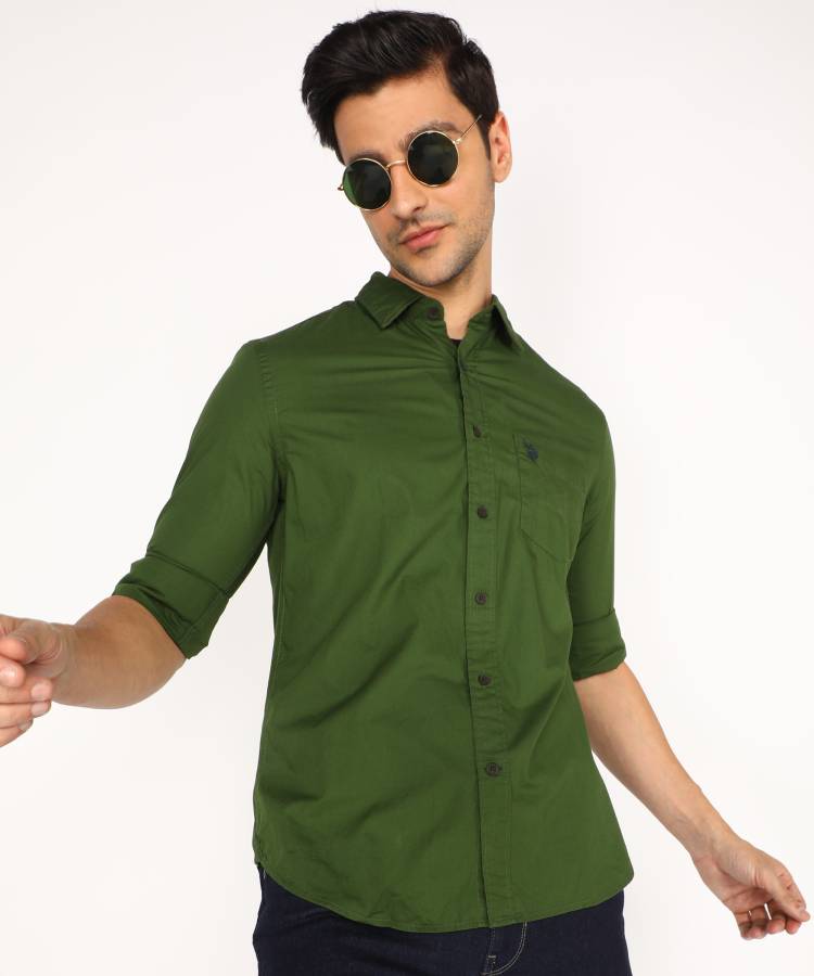 Men Regular Fit Solid Button Down Collar Casual Shirt Price in India