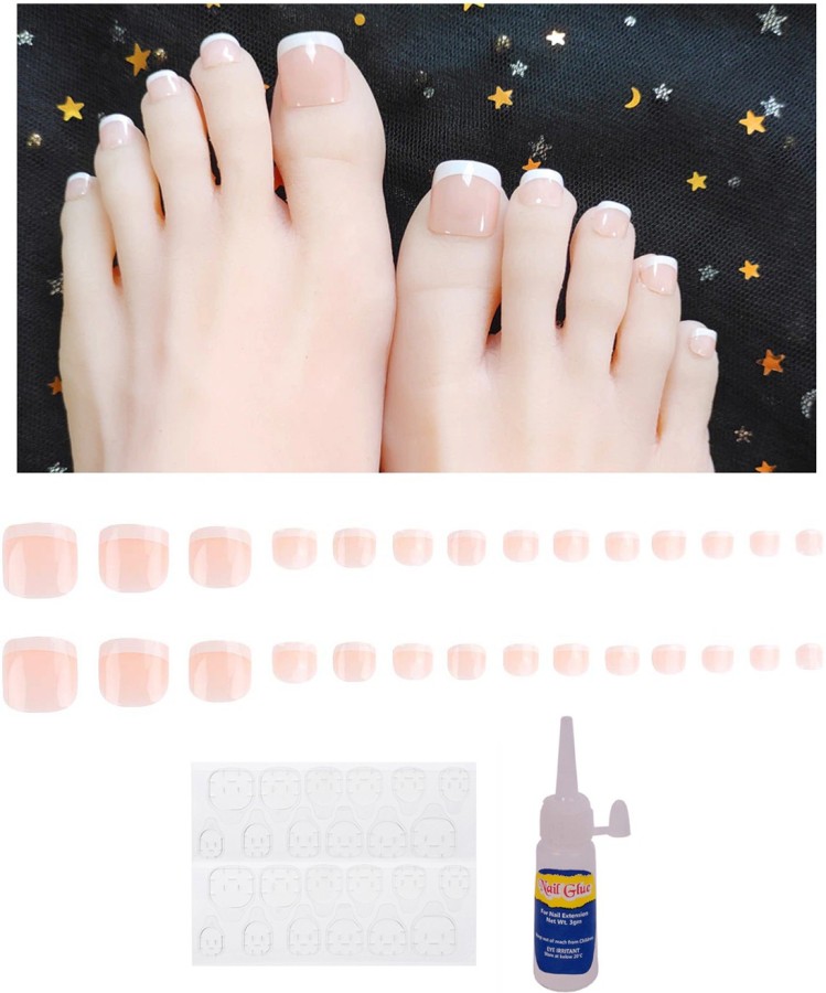 TBUY 24 Pieces French Toe Fake nails Press-ons with Nail Glue & Glue tabs  sticker Natural Pink Price in India, Full Specifications & Offers |  DTashion.com