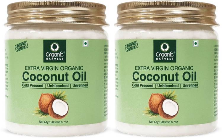 Organic Harvest Cold Pressed Extra Virgin Coconut Oil For All Type Skin & Hair Growth | Premium Grade Edible Coconut Oil for Cooking | Unbleached & Unrefined | Sulphate & Paraben free Hair Oil (Pack of 2) Hair Oil Price in India
