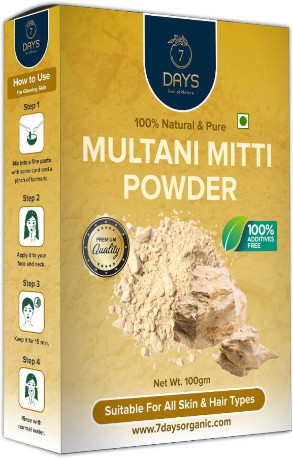 7 Days Believe in Organic Multani Mitti Powder (Bentonite Clay) For face skin pack Price in India