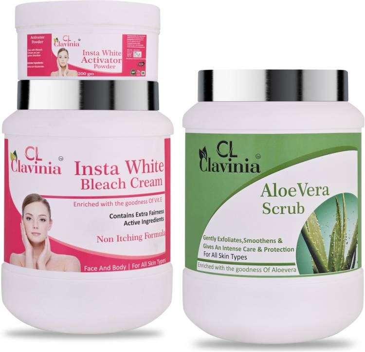CLAVINIA Insta White Bleach Cream 1 Kg + Aloevera Scrub 1000 ml ( Pack Of 2) Price in India