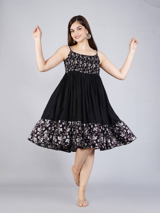 Women Fit and Flare Black Dress Price in India