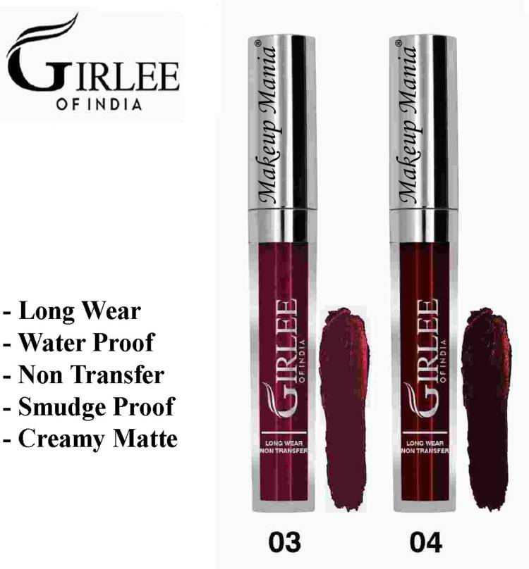 Makeup Mania Girlee Non Transfer Matte Liquid Lipstick, 03 Oak Maroon, 04 Proper Maroon Price in India